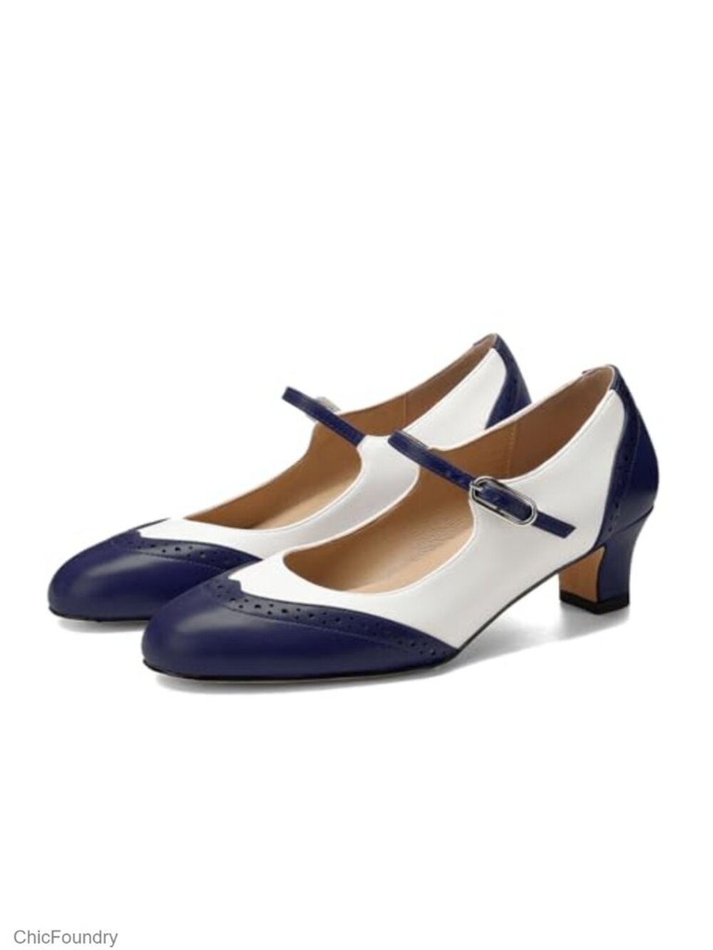 Kitten Heel Two Tone Wingtip Mary Jane Pumps Oxford Ankle Strap Office Party